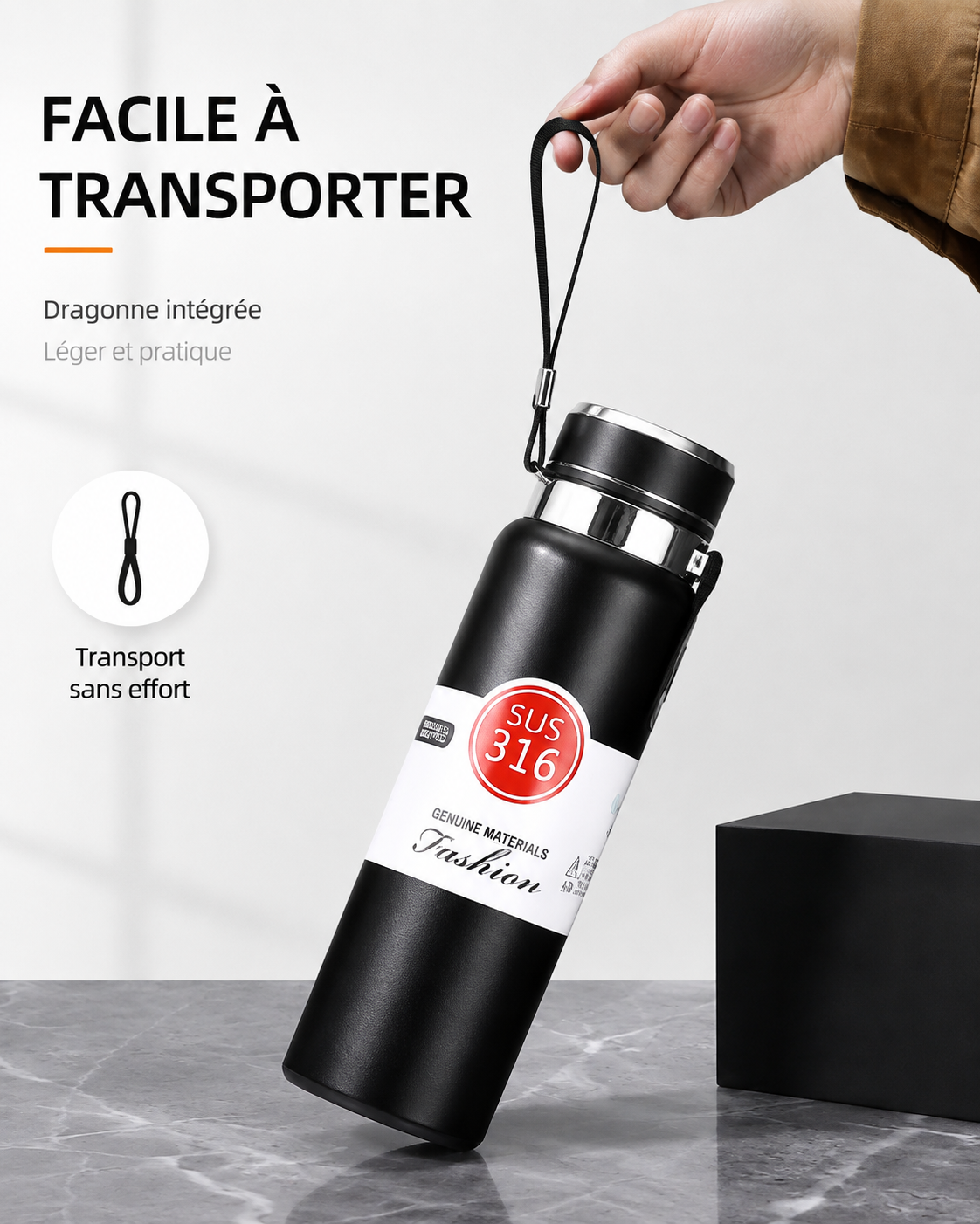 Gourde Isotherme Inox avec filtre à thé & dragonne 800-1000 ml