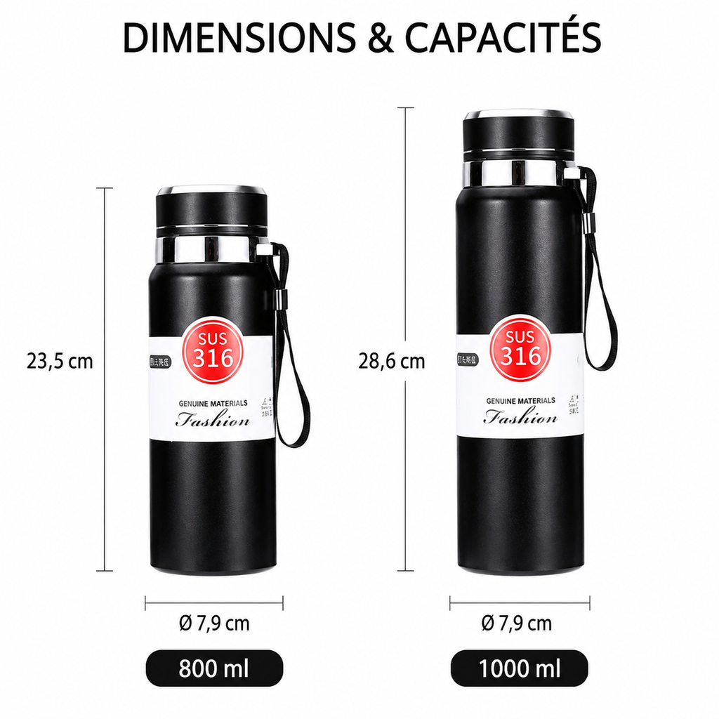 Gourde Isotherme Inox avec filtre à thé & dragonne 800-1000 ml