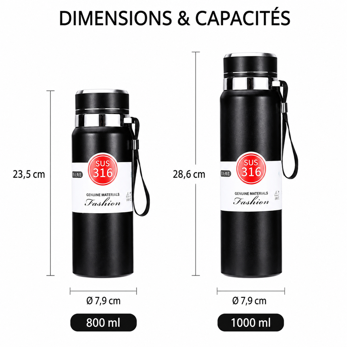 Gourde Isotherme Inox avec filtre à thé & dragonne 800-1000 ml